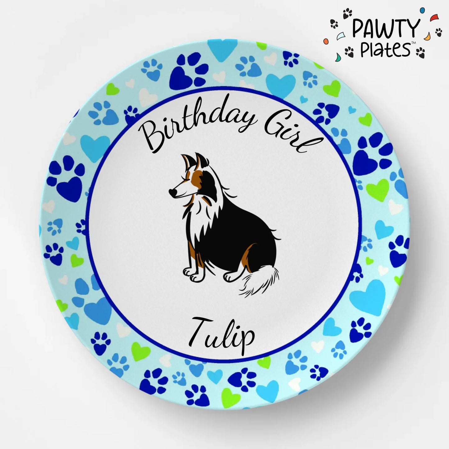 Sheltie Personalized Paw Prints Pawty Plate™ - Pawty Plates