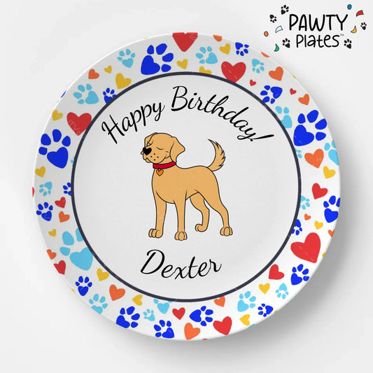Birthday Paw Prints Pawty Plate™ Golden Retriever - Pawty Plates