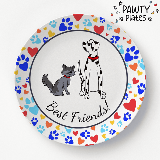 Cat & Dog Best Friends - Paw Pattern | Personalized Pet Plate - Pawty Plates